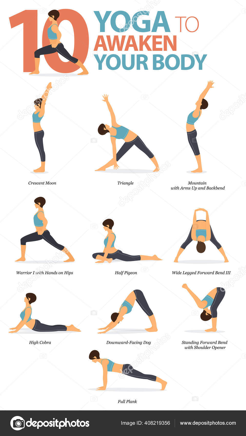 Infographic Yoga Poses Workout Home Concept Awaken Your Body Flat