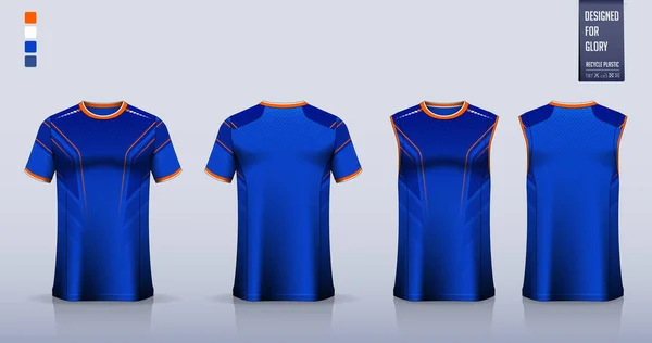 Modello Shirt Arancione Blu Modello Camicia Sportiva Maglietta Calcio Kit — Vettoriale Stock