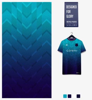 Kumaş desenli. Turkuaz gradyan geometri şekli tekstil deseni. Futbol forması, futbol takımı, bisiklet, yarış, e-spor, basketbol ya da spor forması. Tişört modeli. Soyut arkaplan. Vektör İllüstrasyonu.