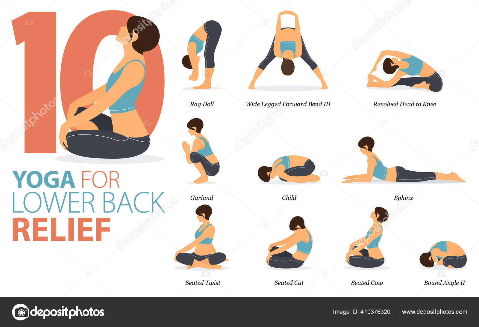 Infographic Yoga Poses Workout Home Concept Lower Back Relief Flat