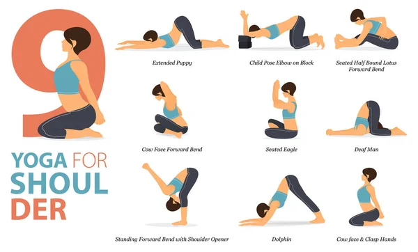 Infografik Yoga Posen Für Das Training Hause Konzept Der Schulter — Stockvektor
