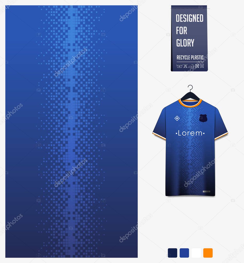 Geometry pattern on blue gradient background for soccer jersey, football kit, bicycle, e-sport, basketball, sports uniform, t-shirt mockup template. Fabric textile design. Abstract sport background. Vector Illustration.