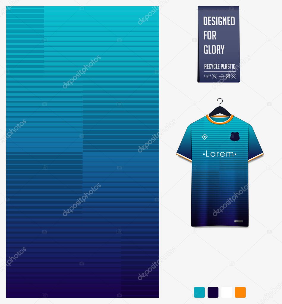 Fabric pattern design. Geometry pattern on blue background for soccer jersey, football kit, bicycle, e-sport, basketball, sports uniform, t-shirt mockup template. Abstract sport background. Vector Illustration.