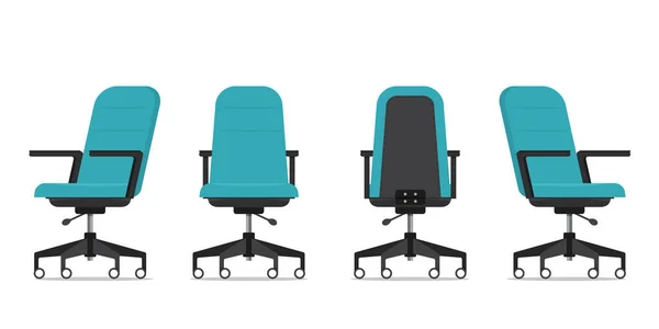様々な観点からオフィスチェアやデスクチェア フロントビュー リアビュー サイドビューの人間工学に基づいた椅子 フラットデザインのインテリアデザインのための家具アイコン ベクターイラスト — ストックベクタ