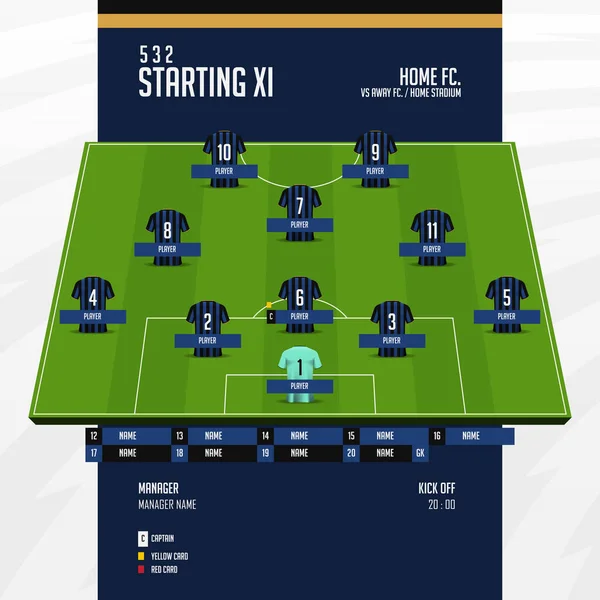 Fotbalové Nebo Fotbalové Utkání Lineups Formace Infographic Sada Fotbalista Umístění — Stockový vektor