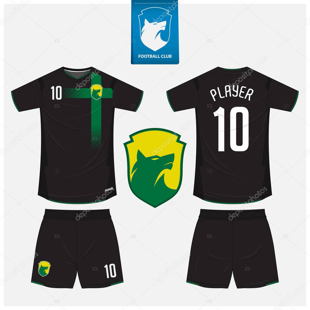 Soccer jersey or football kit mockup template design for football club. Sport t-shirt, Soccer uniform in front view, back view. Football shirt mockup in flat design. Vector Illustration.