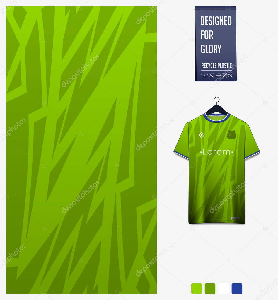 Fabric pattern design. Mosaic pattern on green background for soccer jersey, football kit, bicycle, e-sport, basketball, sports uniform, t-shirt mockup template. Abstract sport background. Vector Illustration.