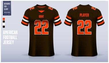 Siyah ve turuncu Amerikan futbol forması şablonu tasarımı. Ön manzara ve arka manzara futbol takımı tasarımı. Vektör İllüstrasyonu