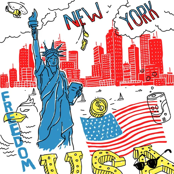 Illustrazione vettoriale Sketch America New York — Vettoriale Stock