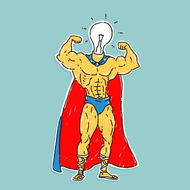 Ampul kahraman karikatür tarzı