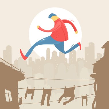 Adam çatıda atlama vektör çizim