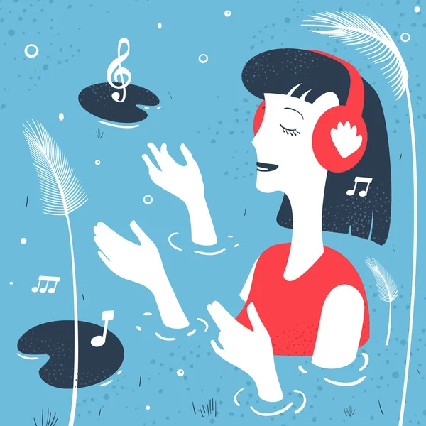 女孩听音乐抽象 — 图库矢量图片