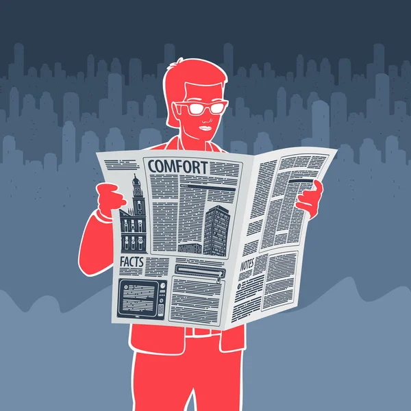 Vector ilustração homem leitura jornal — Vetor de Stock