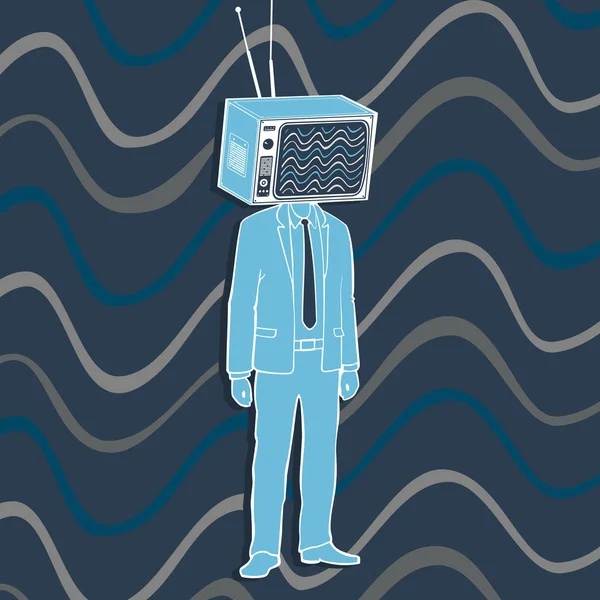 Vector Ilustração Man Television Head Concept — Vetor de Stock