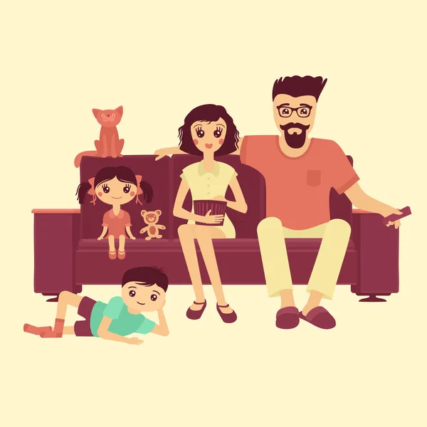 Vector ilustração família assistindo TV — Vetor de Stock