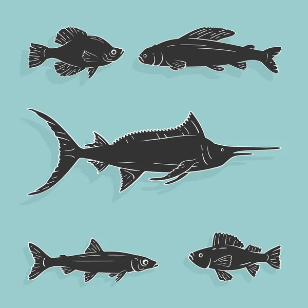 Set de ilustración vectorial Símbolos de peces — Vector de stock