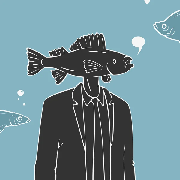 Ilustración Hombre con cabeza de pez Caricatura — Vector de stock