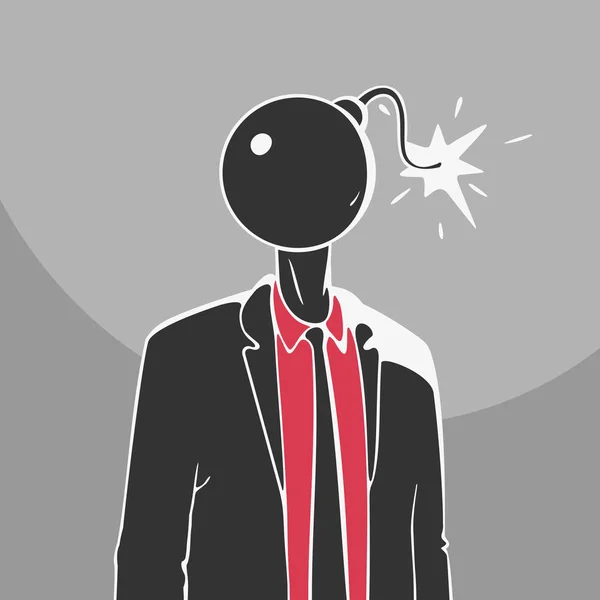 男の頭爆弾の風刺画のコンセプト — ストックベクタ