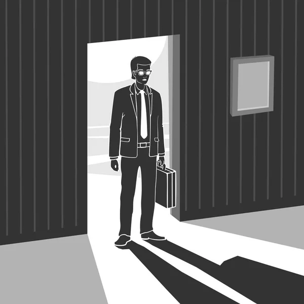El hombre entra en la habitación oscura — Archivo Imágenes Vectoriales