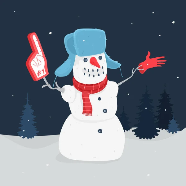 Illustration Vector The Cartoon Snowman In The Forest — Stock Vector