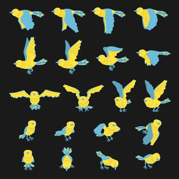 Illustration Vector Set Cadre Animation Carton Oiseau — Image vectorielle
