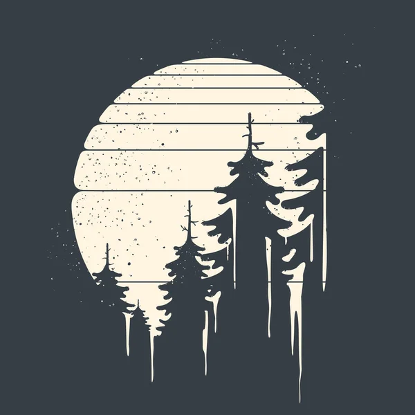 Ilustración Vector Bosque de abeto sobre fondo lunar — Archivo Imágenes Vectoriales