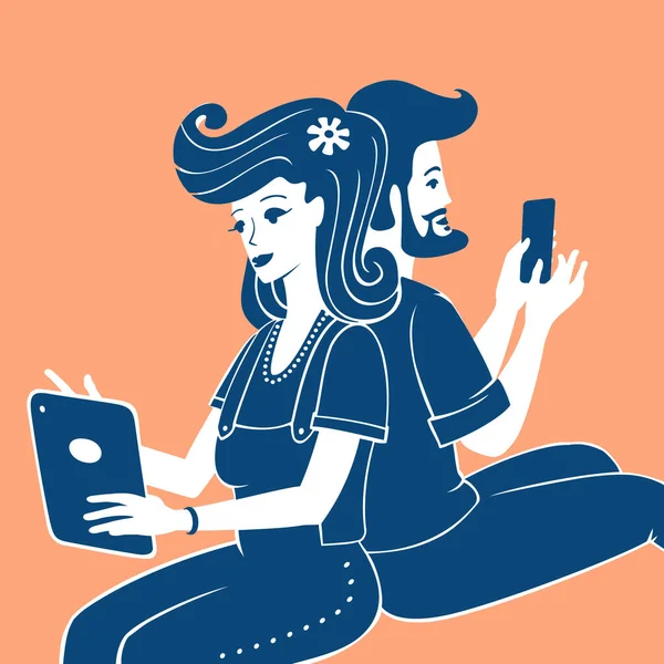 Ilustracja Wektor Ludzie Używają Urządzeń Mobilnych — Wektor stockowy