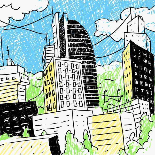 Vektorillustration Skizze Der Stadtarchitektur — Stockvektor