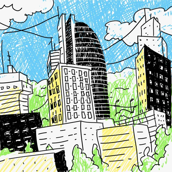 Ilustração Vetorial Esboço Arquitetura Cidade —  Vetores de Stock