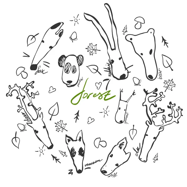 귀여운 스타일에서 동물의 그린된 너구리 다람쥐 팬더와 동물을 — 스톡 벡터