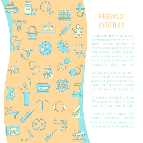 Moderno Cartão Design Estilo Linha Modelo Cartaz Com Objetos Obstetrícia — Vetor de Stock
