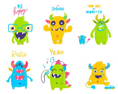 Vektör izole sevimli karikatür canavarlar