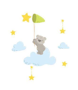 Sevimli düz el çizilmiş vektör illüstrasyon.