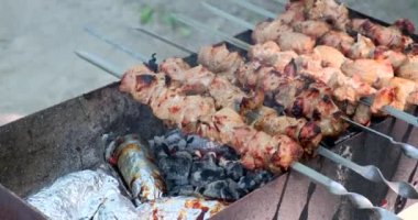 Şiş kebap. Kömür ızgarasında kızartılan domuz eti mi kuzu eti mi? Kalanı da ızgara et.