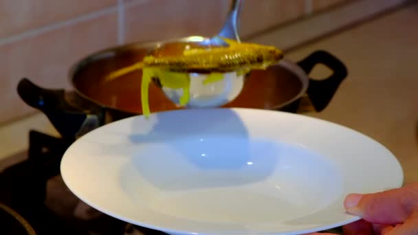 鱼煮汤 蔬菜放在火锅里 健康食品 锅中有胡萝卜 香草和土豆 在鱼汤中加入鱼 烹调过程 — 图库视频影像