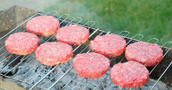 Beef Pork Patty Burger Cooking Cutlets Mangal Grill Minced Meat — Stock Photo, Image