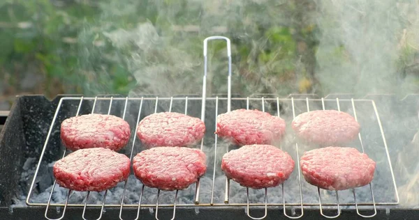 Hovězí Vepřová Patty Burger Vařící Kotlety Mangalu Grilované Mleté Maso — Stock fotografie