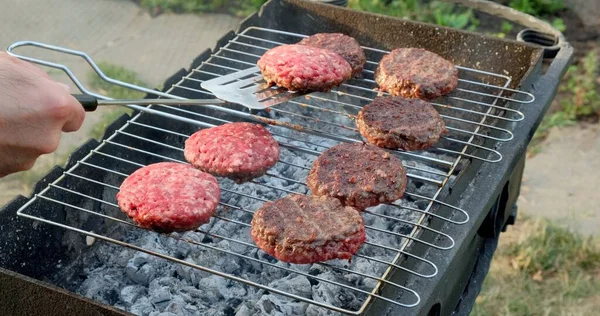 Hamburger Için Sığır Eti Domuz Eti Mangal Pirzola Pişirmek Izgara — Stok fotoğraf