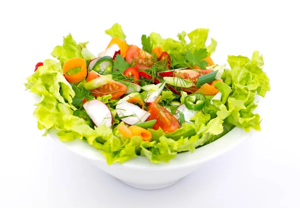 Zblízka Pohled Salát Čerstvé Zeleniny Bílém Pozadí — Stock fotografie