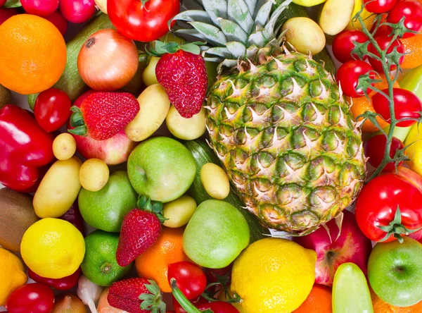 Voller Rahmen Frischem Bio Gemüse Und Obst — Stockfoto