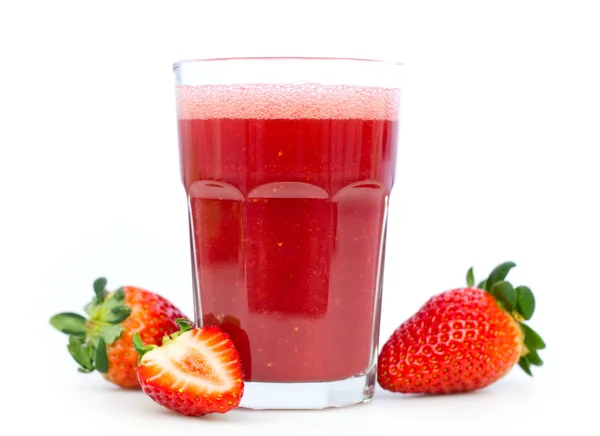 Fresh Healthy Strawberry Juice Glass White Background — Stock Photo, Image