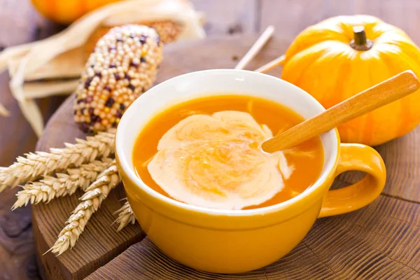 Nahsicht Auf Leckere Hausgemachte Kürbissuppe — Stockfoto