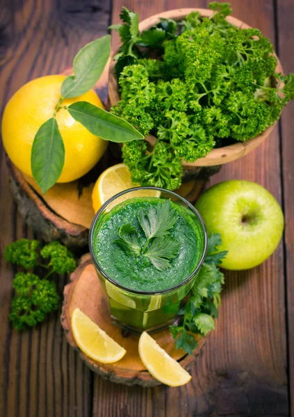 Healthy Homemade Smoothie Drink Ingredients Wooden Background — Stock Photo, Image