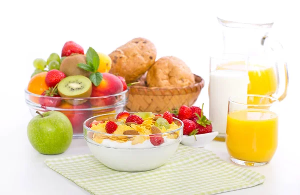 Vista Perto Café Manhã Saudável Com Frutas Frescas — Fotografia de Stock