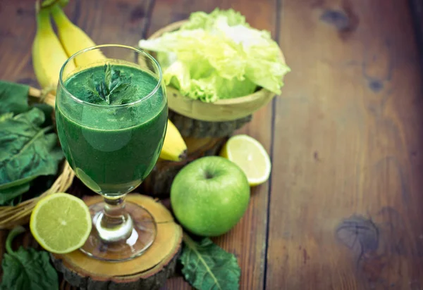 Healthy Homemade Smoothie Drink Ingredients Wooden Background — Stock Photo, Image