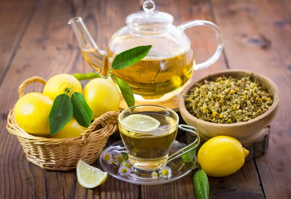 Крупним Планом Вид Здорового Трав Яного Чаю Лимоном — стокове фото