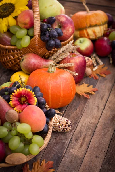 Close View Autumn Harvest Wooden Table — Stock Photo, Image