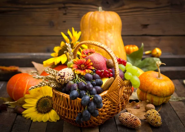Nahaufnahme Der Herbsternte Auf Dem Holztisch — Stockfoto