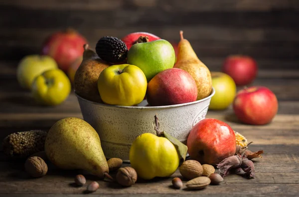 Close View Fresh Fruits Wooden Tabletop — Stock Photo, Image