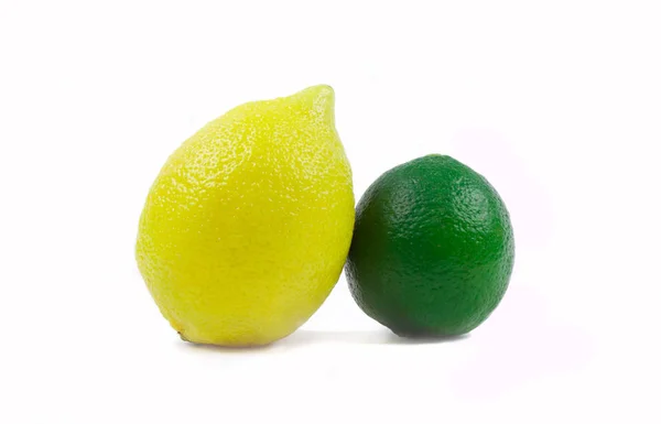 Närbild Bild Färsk Lime Och Citron Frukt Vit Bakgrund — Stockfoto